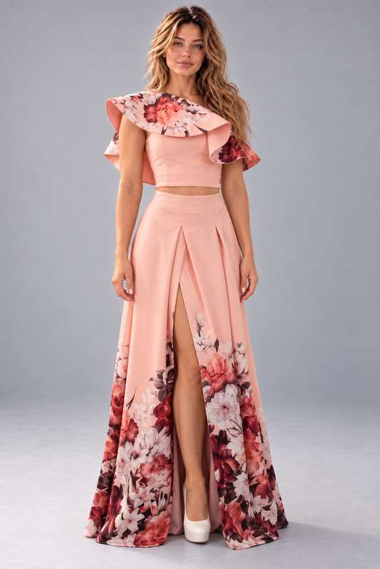 Komplet "Santorini Bloom" — top i spódnica maxi